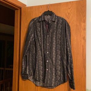 Men’s Bugatchi black and grey button down shirt